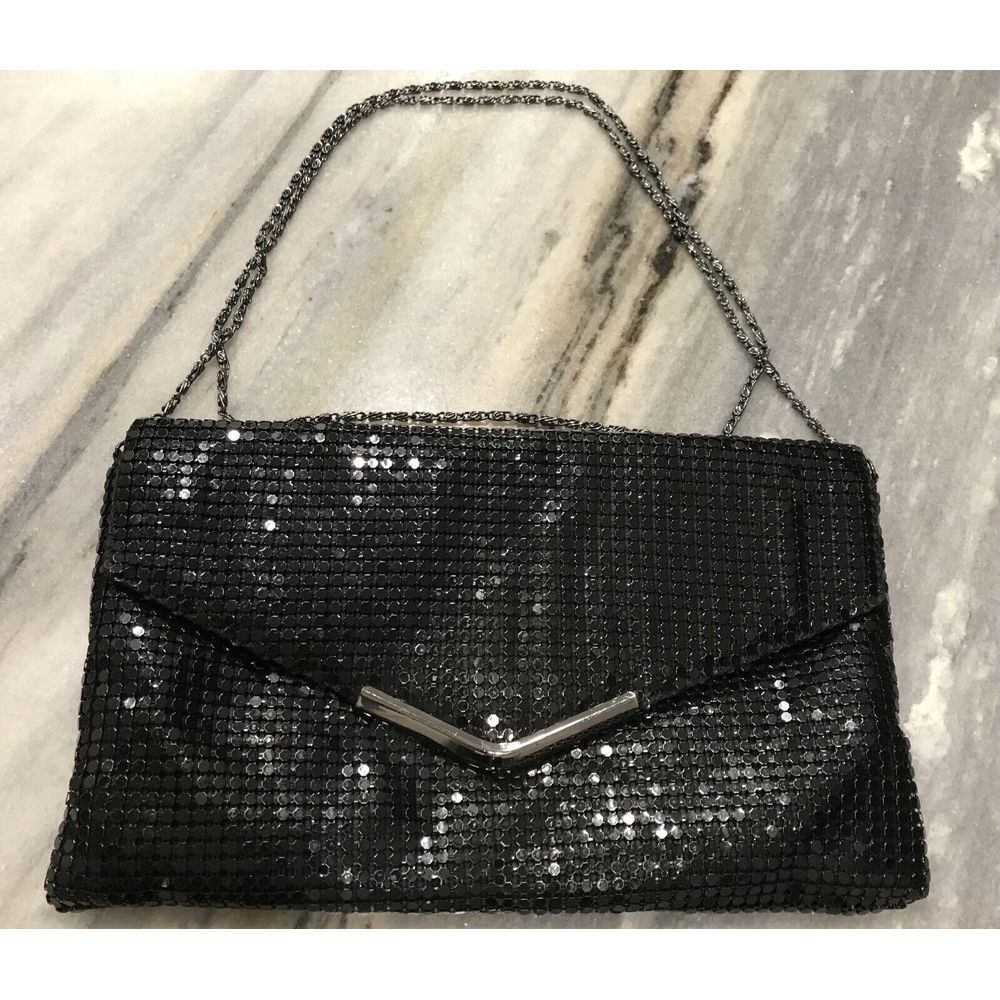 VINTAGE 1940s 50s WEST GERMAN Black  METAL MESH EVENING BAG‎ CLUTCH Purse